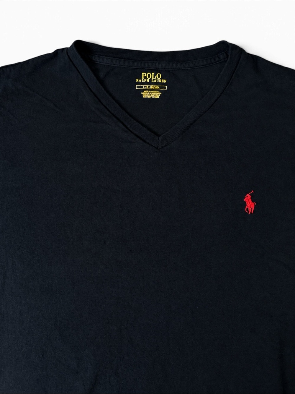 Polo Ralph Lauren Men’s Large Black V-Neck T-Shirt Red Pony Logo